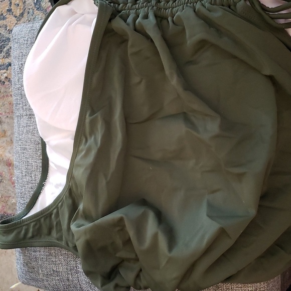Viottiset One Shoulder Ruched Tummy Control High Cut Army Green Swim Suit SZ XL - Picture 8 of 11